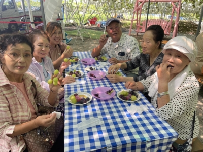 旬のぶどうを堪能中の皆様 旬のぶどうを堪能中の皆様